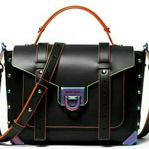 MICHAEL KORS MANHATTAN MEDIUM BLACK NEON CROSSBODY SCHOOL SATCHEL BAG NWT!
